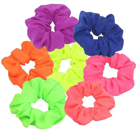 7 coleteros de neón brillante de los años 80, bandas elásticas suaves para el cabello, coleta de caballo, accesorios para el cabello para mujeres y niñas, colores mezclados