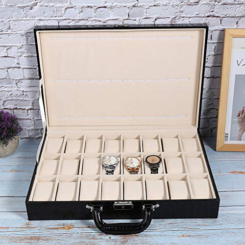 BONKZEBU Custodia per Orologio in Pelle PU a 24 Griglie, Custodia per Orologio di Grandi Dimensioni, Organizer per Display per Orologi per la Casa con Chiave per Uomini e Donne