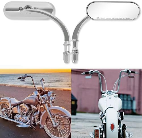 Espejos Retrovisores de Motocicleta de Forma Ovalada Cromo, M8 M10 Retrovisores Moto Compatibles para Harley Road King Softail Glide Dyna Chopper Bobber Touring Cruiser Street Bike Yamaha