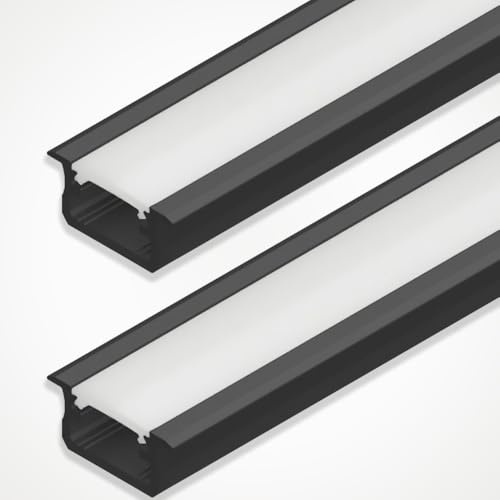 LEDBRITE Aluminium Profile 2M / 6.6FT LED Channel ALP2515-Black with Cover. LED Channels and Diffusers with End Caps and Mounting Clips Recessed Black (2)