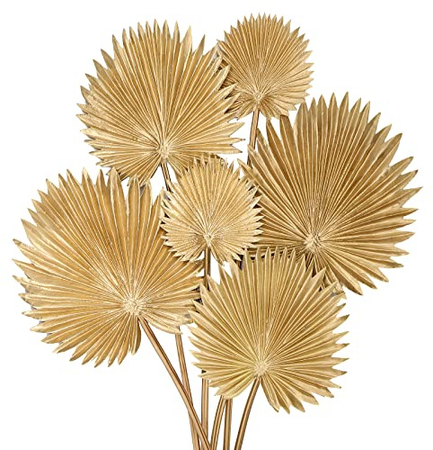 Briful 2er Set Künstliche Palmwedel Deko – Palmenblätter in Natur, Grün, Gold & Creme – Boho Deko für Vase, Hochzeitsdeko & Wohnzimmer – Kunstblätter für Tropische Dekoration