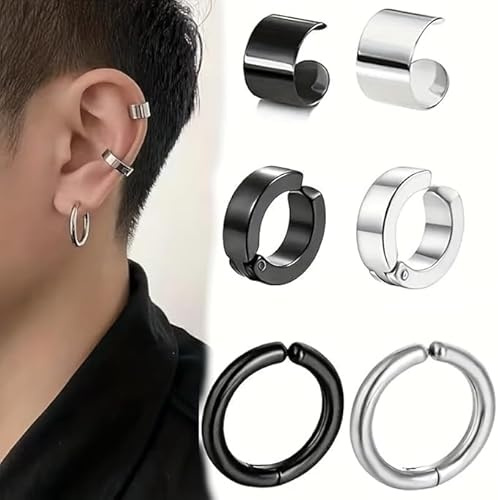 Ohrringe herren,3 Paare Herren Ohrringe Edelstahl Creolen Hoops Earrings Set Ohrringe Männer Frauen Knorpel Helix Piercing Ohr Mode Punk Ohrringe Creolen Schwarz Ohrringe für Herren Damen