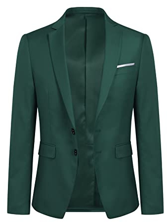YOUTHUP Blazer da Uomo Giacca da Abito con 2 Bottoni Formale Monopetto Slim Fit Elegante Giacche da Smoking, Verde Scuro, XL