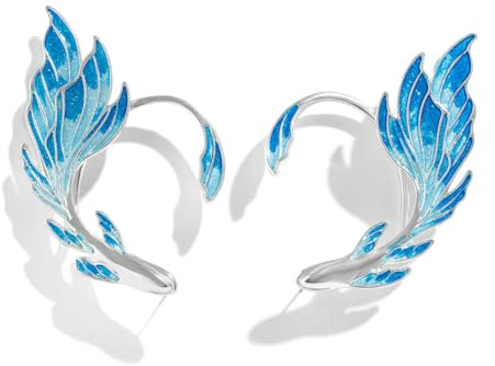 2 Pieces Oil Drop Goldfish Ear Clips,Painted Elf Ear Cuff,Silver Color No Piercing Earring Set for Women Girls Jewelry Gift (Silver)
