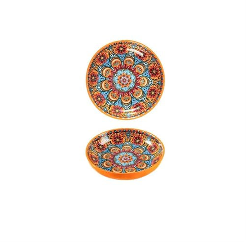 MYOLIO Dining Plate, 7 Inch Salad Dessert Plates Colorful Bohemian Retro Porcelain Lunch Appetizer Plates, 2 Pieces(GuPusai Orange -7 inches)