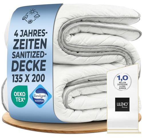 LILENO HOME Premium 4-säsongsöverdrag, 135 x 200 cm [1-set] med Sanitized allergivänligt – täcke 135 x 200 cm bestående av 2 täcken – som sommar- och vinterfilt – koksäker upp till 95 °C