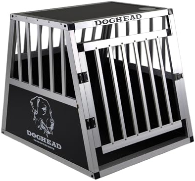 DOGHEAD Hundetransportbox Hundebox Alu Reisebox Transportbox, 55 x 65 x 55 cm, Ecoline, schwarz/Silber