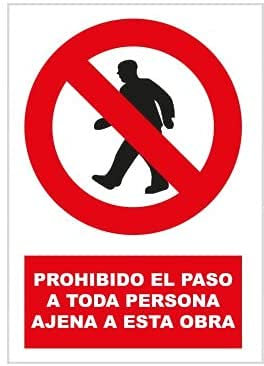 FERRETELIX® Cartel de Señalización PVC 40 cm x 30 cm – Prohibido el Paso a Personas Ajenas a la Obra – 1 mm de Espesor F