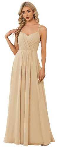 Ever-Pretty Robe de Demoiselle d'honneur Longue Femme Bretelles Col V Sexy Dos Nu A Line Chic Champagne 38