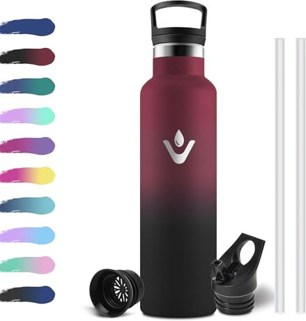 Trinkflasche 750ml, Thermosflasche mit Strohhalm, Auslaufsicher Isolierflasche, BPA-Frei, Kohlensäure Geeignet, Vakuum Thermosflasche, Wassflasche für Sport, Erwachsener, Kinder, Schule, Sprudel