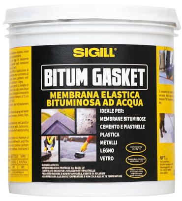 Sigill - Bitum Gasket Membrana Elastica, Barattolo da 1 kg, Guaina Liquida Impermeabilizzante in Emulsione Acquosa, Per Coperture, Balconi, Terrazze e Posa Pannelli, Piastrellabile e Senza Solventi