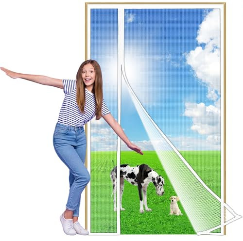 Seitliche Öffnung Magnet Fliegengitter Tür, 85x200 cm Rechten/Linken Öffnungs Insektenschutz Balkontür, Fliegengittertür Ohne Bohren, Automatisch Verschließen Moskitonetz Für Balkontür Weiß