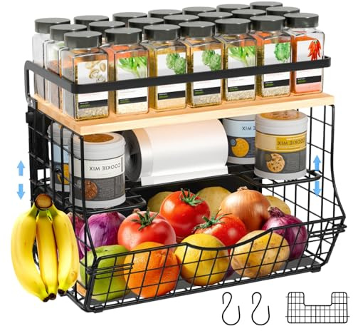 NRSVIAN 3-Stöckiges Magnetisches Regal für den Kühlschrank, Hängendes Gewürzregal & Obstkorb, Magnetische Aufbewahrung Für Küche und Kühlregal Organizer für Gewürzdosen, Kräuter und Obst Magnetregal