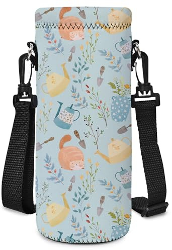 Mibbxea 500 ml vattenflaska bärväska, axelväska för flaskor, neopren flaskkylare med bärrem för män kvinnor, resor, cykling, vandring, gym, löpning, camping, ingefära katter, Länge - 19 cm