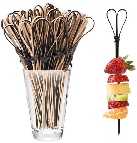 Solihigh Bamboo Cocktail Sticks Set of 100 Small Bamboo Skewers 12 cm, Bamboo Toothpicks Cocktail Garnish Stick for Drinks, Canapes, Appetizers Food Party Supplies 12cm (Black)