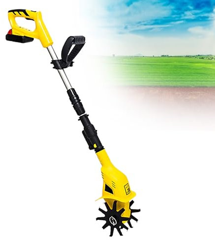 SHEUAO Motoazada Bateria,Rotocultivador Eléctrico para Jardín,Motoazada De 20 V - Piñón De Batería para Cultivar 250 RPM,Timón Eléctrico,Mini Fresadora De Jardín,Yellow