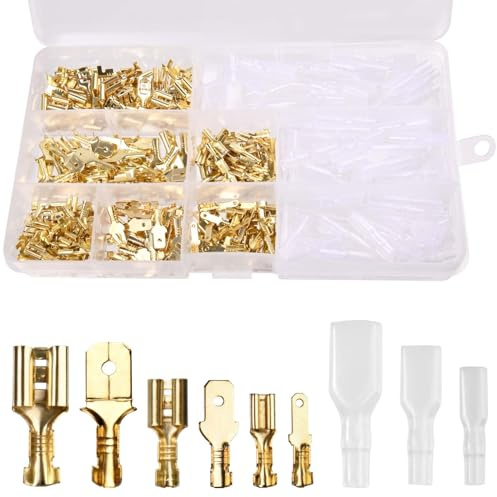 LEONTOOL 360 Pcs 2.8mm 4.8mm 6.3mm Male and Female Spade Connectors Kit with Insulating Sleeve, Quick Splice Crimp Terminals Wire Spade Connectors Block Kit for Car Audio Speaker Electrical Wiring