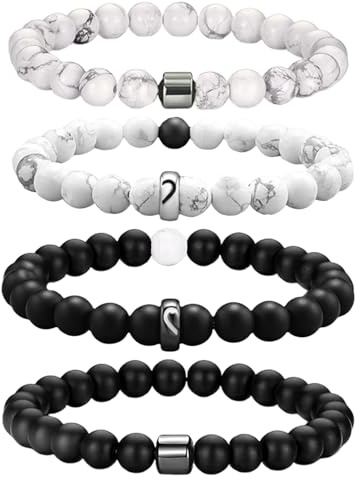 ZENGSING Perlenarmband Herren 4 Stücke 8 mm Perlenarmbänder Set Armbänder für Herren Set Partner Geschenke für Beide Naturstein Stretch-Armbänder Herren Schwarzes Kristall-Perlenarmband