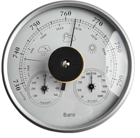 Opatiny Station météo 3 en 1 thermomètre, hygromètre, baromètre 130 mm en aluminium pour intérieur et extérieur, température, humidité, pression atmosphérique