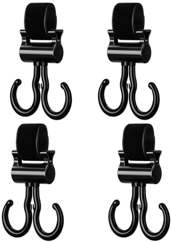 4Pcs Stroller Hooks, Pram Hooks for Bags, Wheelchair Accessories for Adults, Buggy Hooks with 360° Rotation, Pushchair Clips for Bags, Universal Pram Bag Clips for Strollers, Wheelchairs, Walkers