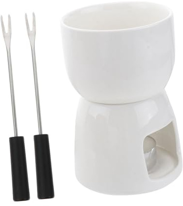TOBBOMEY Ceramic Fondue with Premium Tea Light Candle Cheese and Chocolate Melting Pot for Home and Bakery Use Includes Forks -Heated DIY Cooking Gadget Random Color