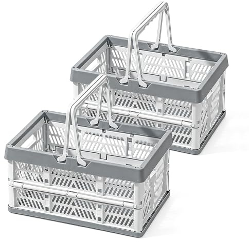 YushengTai Klappkorb Faltbar, 2er Set Klappbox Klein mit Henkel 19 L Grau, Multifunktionaler Aufbewahrungskorb als Picknickkorb Obstkorb Gemüsekorb für Haushalt