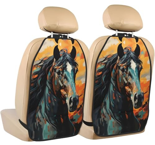 LPLSNWS Autositz-Schutzmatten mit Motiv Painting of a Horse, 2 Stück, Rücksitz-Rückenlehnenschutz, Auto-Innenaufbewahrung und Organisationszubehör