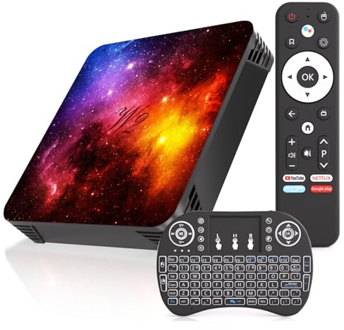 Android 14 TV Box 4 GB di RAM 128 GB di ROM Smart TV Quad-Core 3D 8K UHD Lettore multimediale WiFi 6, Bluetooth 5.0, HDMI Cavo USB 2.0 Mini Tastiera senza fili