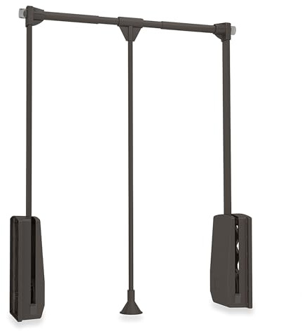 Emuca - Barra de Armario abatible, Perchero basculante, Colgador abatible para Armario, Anchura Regulable 600-830mm, Acabado Color Moka