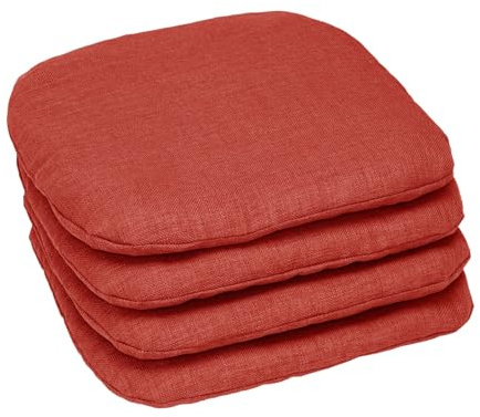 BrylaneHome Indoor/Outdoor Chair Pads (Set of 4) - 16 L x 15.6 W - Water, Stain & Fade Resistant - Geranium