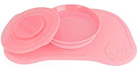 Twistshake Click-Mat + Platte | Anti-Rutsch-Geschirrset für Babys | Babyteller + Baby-Tischset (38x25) | BPA-freier Baby-Entwöhnungsteller | Essenstrainingsplatte für Kinder ab 6 Monaten | Rosa