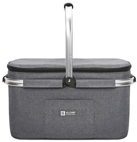 ALLCAMP Groß Faltbar Isoliert Kühltasche - Einkaufskorb Thermo Mit Deckel, Abnehmbarer Picknickkorb 2 Personen, Aluminiumrahmen Kühlkorb, Verdicken Thermokorb - Mit 2 Kühlakkus