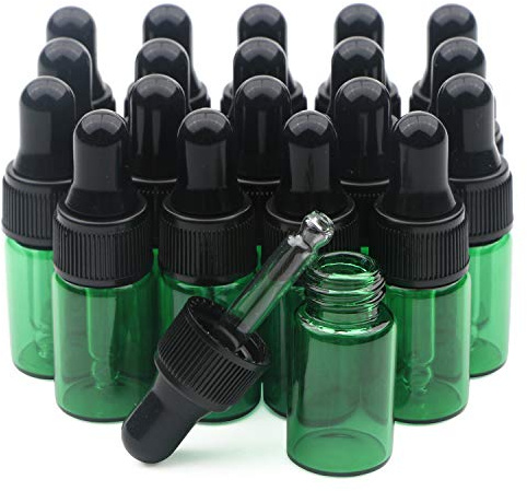 Unxuey 3ml-20Stk Leere grüne Glas-Tropfflasche, nachfüllbare Glasflasche Tinktur Flaschen,Mini-Kosmetik-Probenflasche für ätherische Öl,Parfümöle,Düfte,Flüssigkeit