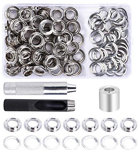Occhiello Strumento Kit 12mm Occhielli Grommet Rondelle con Strumenti di Installazione Occhielli Metallici Occhiellatrice per Teloni Borse Scarpe Abbigliamento 100 Pezzi