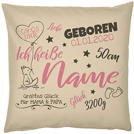 Mega-Shirt Kissen zur Geburt Geburtskissen Kissen mit Füllung Personalisierter Polster Namenskissen Geschenk Baby Glückwunsch zur Taufe Geburts Geschenke