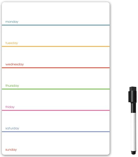 The Magnet Shop Magnetischer Wochenplaner und trocken abwischbare Stifte, kleiner Whiteboard-Kühlschrankmagnet – Kalender für die Küche (Mehrfarbig, A5 + 1 Stift)