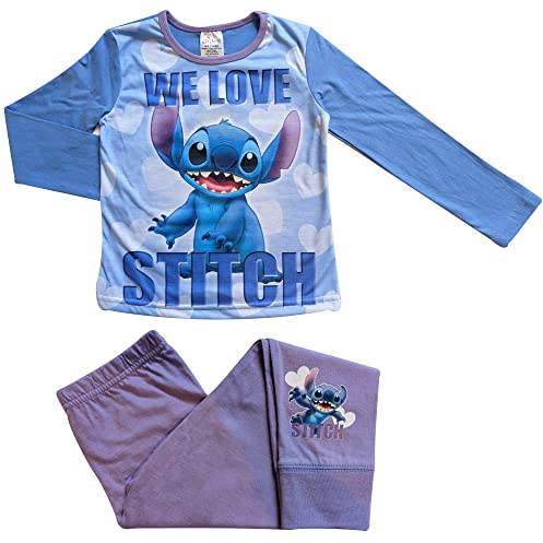 Disney Pigiama per bambine di Lilo & Stitch con angelo, a lunghezza intera, maglietta a maniche lunghe + pantaloni da salotto 5-14 anni, 5-6 Years