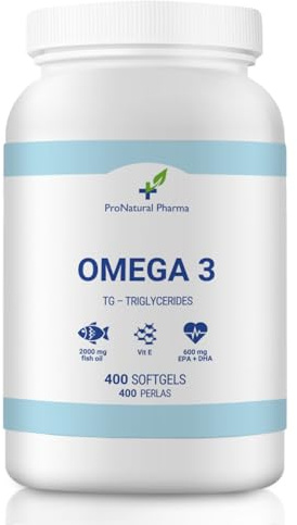 OMEGA 3 | 400 cápsulas | Aceite de pescado puro + Vitamina E | 1000mg - Ácido grasos 300mg EPA+DHA ProNatural Pharma (Suministro para 13 meses)