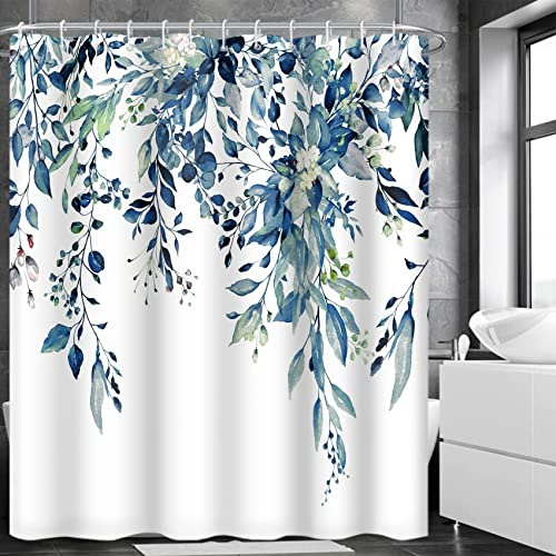 MIRRORANG Rideau de Douche en Polyester Bleu Floral résistant à la moisissure et à l'oïdium, avec 12 Crochets, séchage Rapide, imperméable à l'eau, en Tissu végétal,183x183cm
