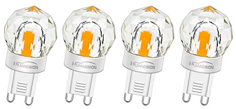 Ruiandsion G9 LED Glühbirne 220V - 240V AC 3W Ersatz für 28W 33W G9 Halogen Glühbirne 300LM Warmweiß G9 Diamantförmige Glühbirne für Kronleuchter Heimbeleuchtung, nicht dimmbar (Packung mit 4)