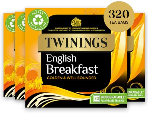 Twinings English Breakfast Tea, 4 x 80 Biodegradable Plant-Based Tea Bags