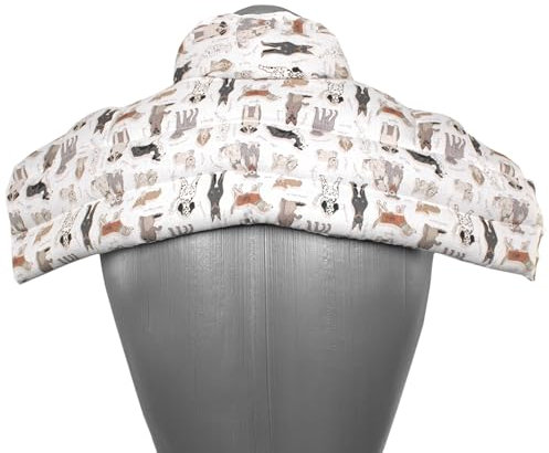 Saco térmico de semillas (algodón orgánico Perros) - Cojín nuca y hombros con cuello - Almohada cervical - Pepitas de uva -