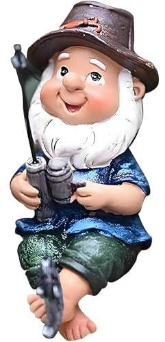 MUAMAX Fishing Gnome Statue,Fisherboy Statue,Little Fishing Guy for Pond,Poolside Statues,Naughty Figurine Dwarf Sculpture,Fairy Gardens Gnomes Gifts Gnome Garden Accessories,Resin Ornament
