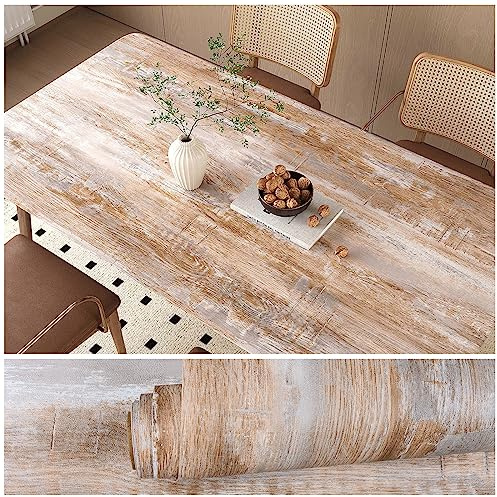 VEELIKE Klebefolie Holzoptik Braun Grau Vintage Holztapete Möbelfolie Holz Tapete Selbstklebend Folie Holzoptik Dekorfolie für Möbel Schrankaufkleber Schlafzimmer Wohnzimmer Badezimmer 40cm×300cm