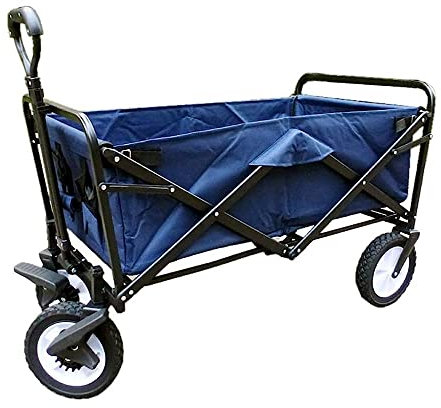 Wäschewagen-Handwagen, tragbarer, zusammenklappbarer Gartenwagen, robuster Trolley-Wagen, Multifunktions-Einkaufswagen für Outdoor-Camping, Strand-Pull-Truck mit 4 Rädern, Tragfähigkeit 100 kg/Blau