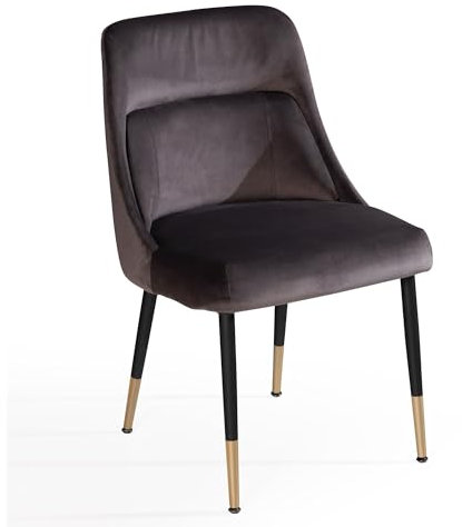 FineBuy Esszimmerstuhl Samt Küchenstuhl mit Metallbeinen, Schalenstuhl Modern, Polsterstuhl mit Stoffbezug, Stuhl Gepolstert mit integriertem Rückenkissen Grau