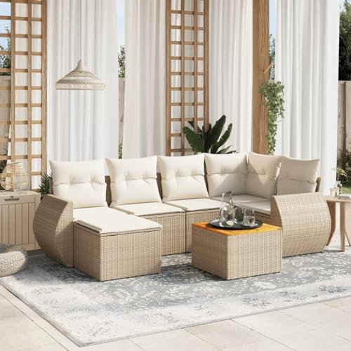 Rantry 7-TLG. Gartenmöbel Set mit Kissen Gartensofa Balkonmöbel Gartenlounge Loungesofa mit Gartentisch Rattansofa Ecksofa Ecklounge Sitzgruppe Loungemöbel Beige Poly Rattan #17