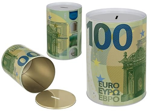 XXL Jumbo Spardose – 100 Euro – Banknote, Geldschein – grün, Ø15 x H22 cm | Sparschwein, Metalldose, Geldspardose – Urlaubsspardose, Reisekasse – Geschenkidee für Geburtstage Jubiläum – Seaside No.64
