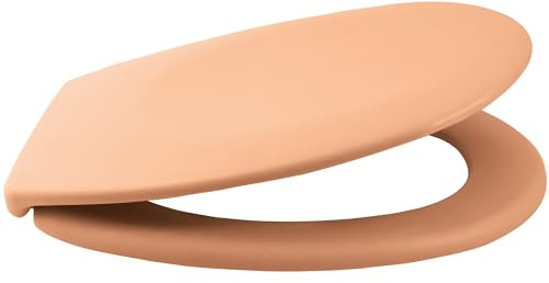 Spirella - Abattant WC Thermo Dur NEELA - Charnières en ABS Chromé, Couvercle WC avec Frein de Chute, Fermeture Slow-Close - 44 x 37 x 3 cm - Pêche Mat | Abattant Duroplast, frein de chute, charnières ABS chromé, mat, ovale, kit de fixation inclus