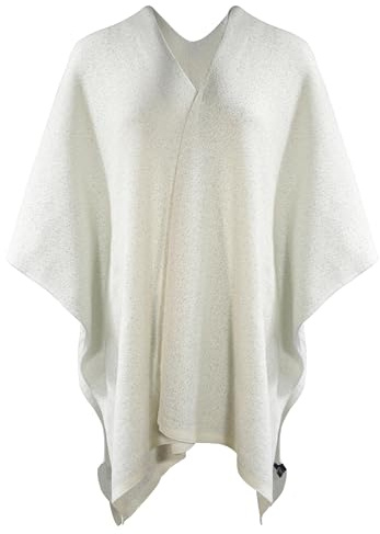 ZLYC Scialle da donna con finiture dorate in maglia, coperta avvolgente con frange poncho cardigan, Bianco solido., taglia unica